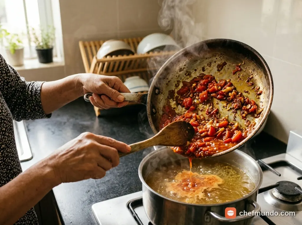 Xào sốt gia vị cà chua và nấu nước súp Thukpa