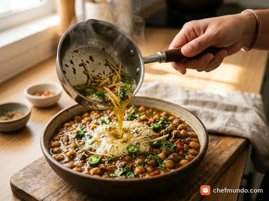 Làm sốt rưới Tadka dậy mùi thảo mộc
