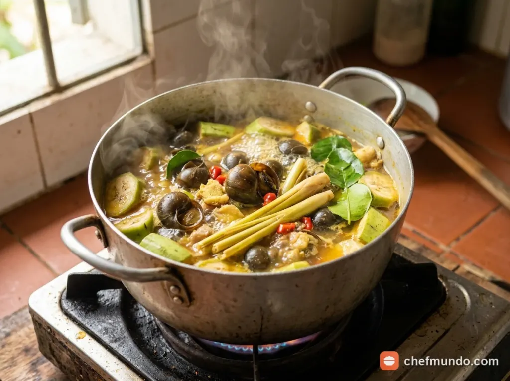 Hấp ốc với hèm rượu và chuối xiêm