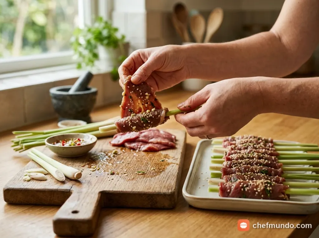 Cuộn thịt bê quanh khúc sả