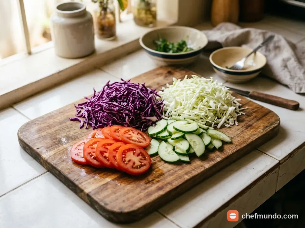 Sơ chế rau củ ăn kèm và trộn salad