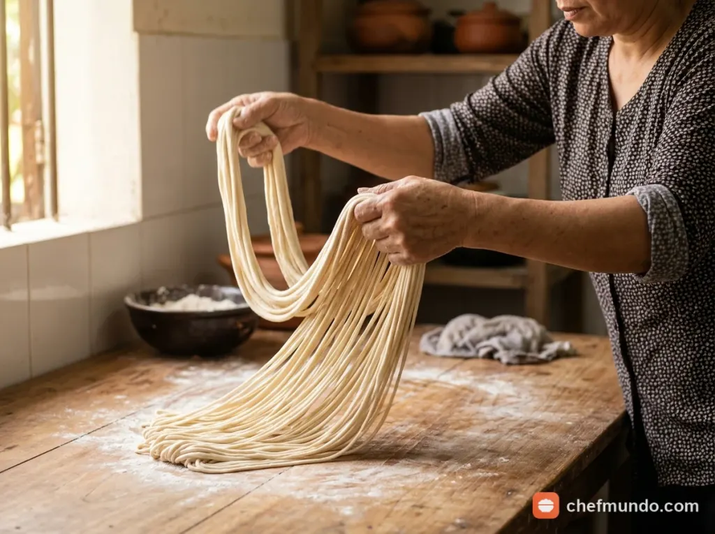 Kéo giãn và tạo hình sợi mì