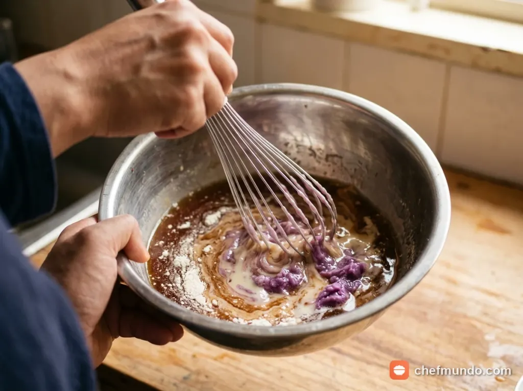 Pha trà sữa khoai môn và khuấy tan