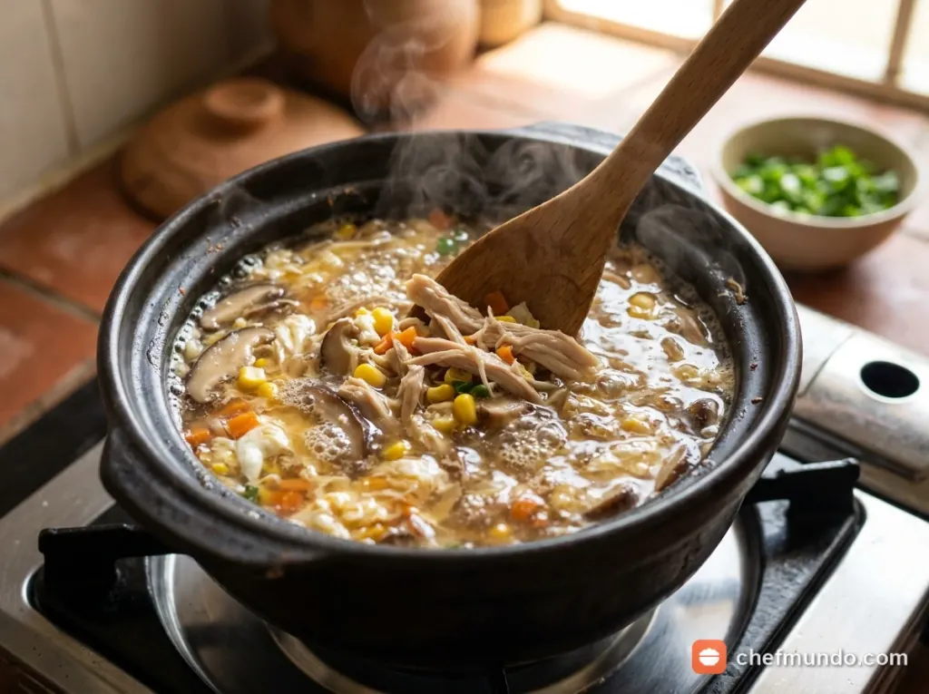 Nấu nấm và thịt gà