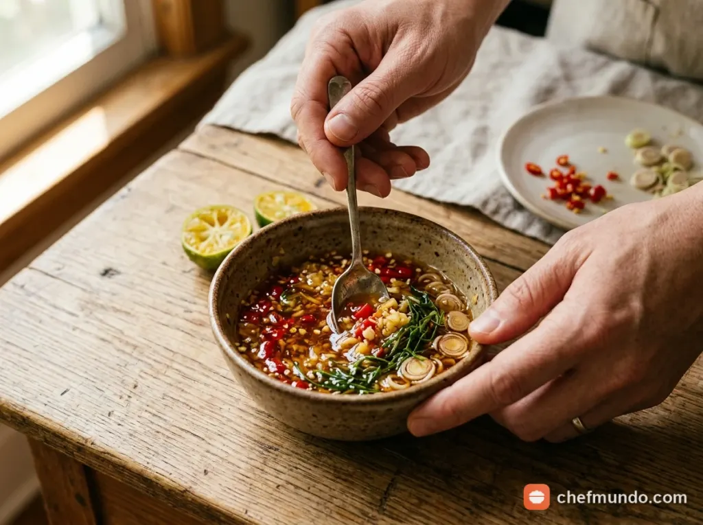 Pha chế nước chấm gừng sả tắc