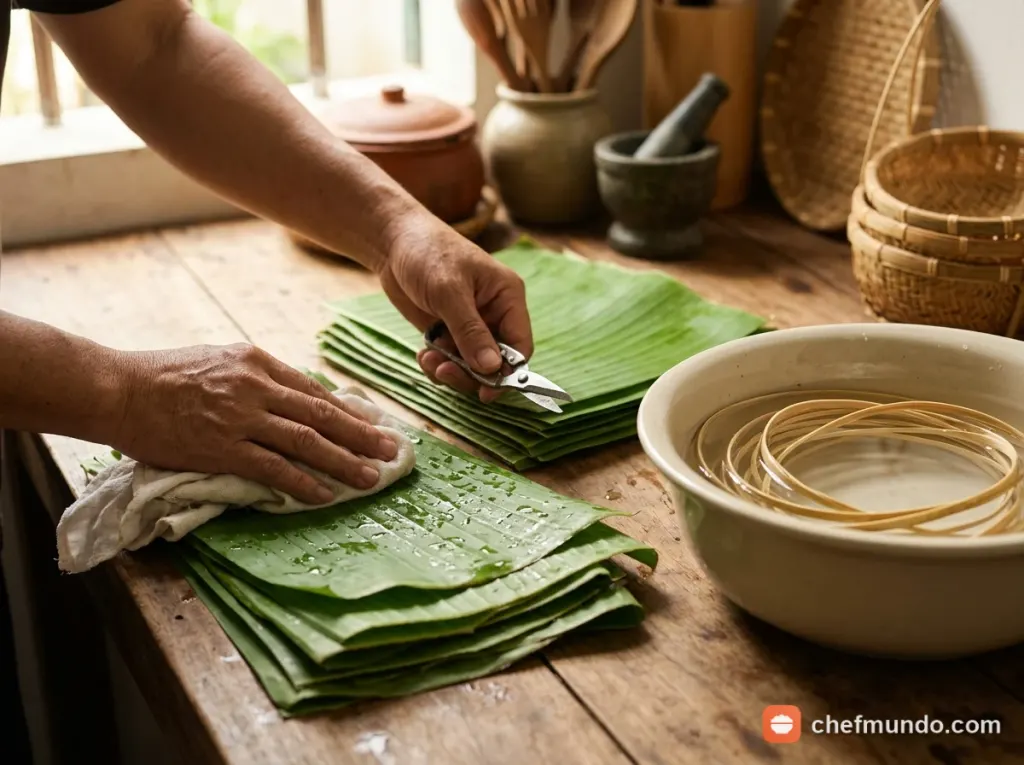 Xử lý lá chuối và dây lạt
