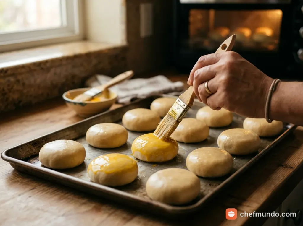 Nướng bánh hai giai đoạn và quét mặt trứng