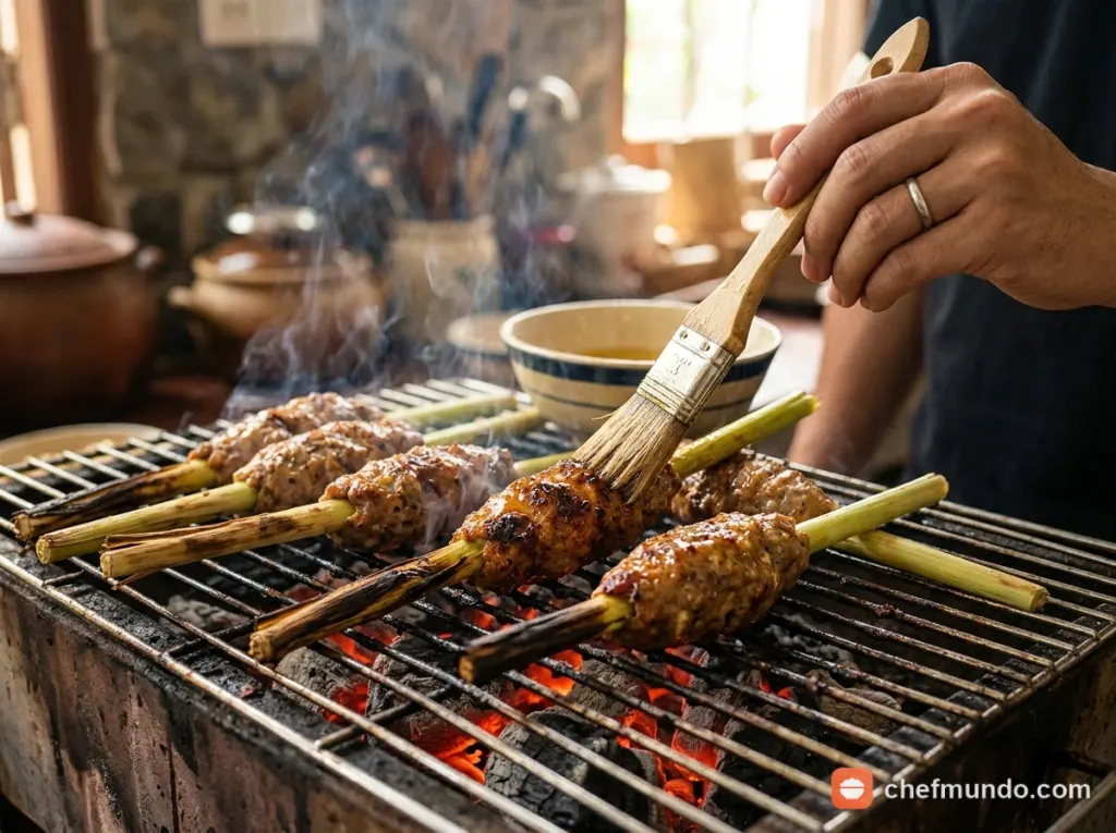 Nướng bê lụi sả trên than hoa