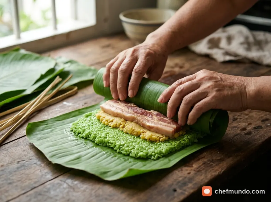 Gói và định hình đòn bánh tét
