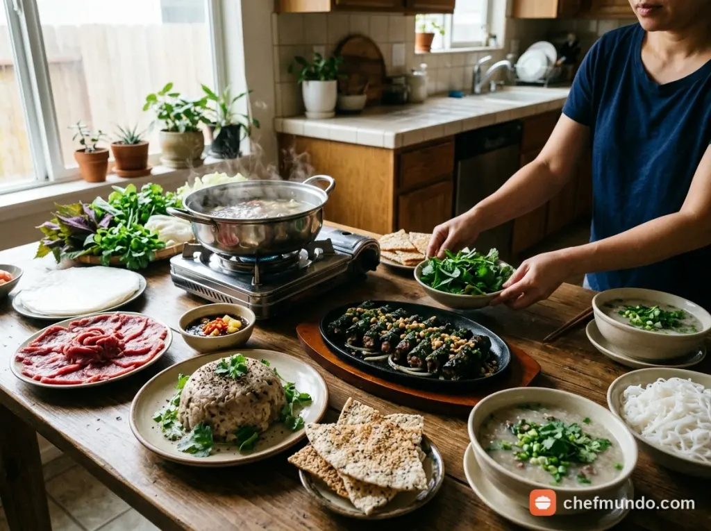 Bày mâm bò bảy món và thưởng thức