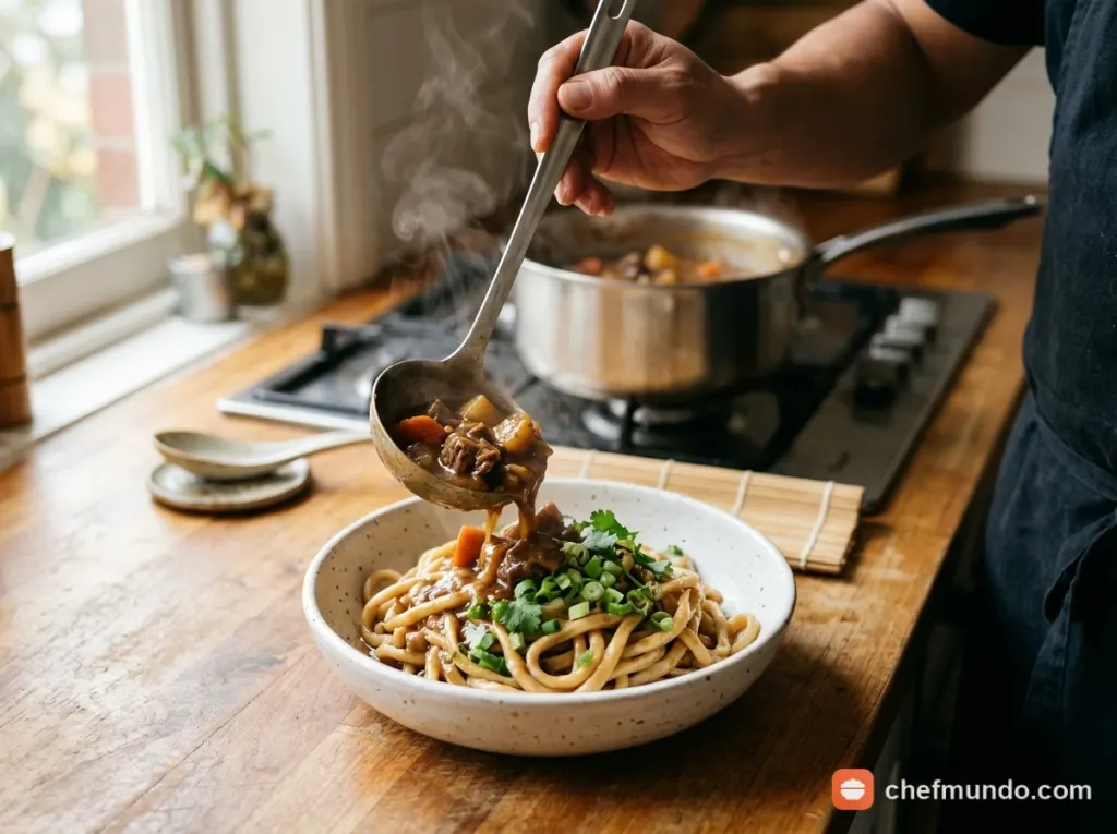 Hoàn thiện tô mì Lagman và thưởng thức
