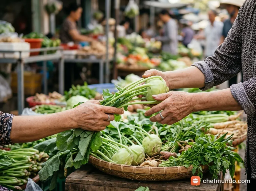 Chọn mua củ su hào tươi tại sạp chợ truyền thống