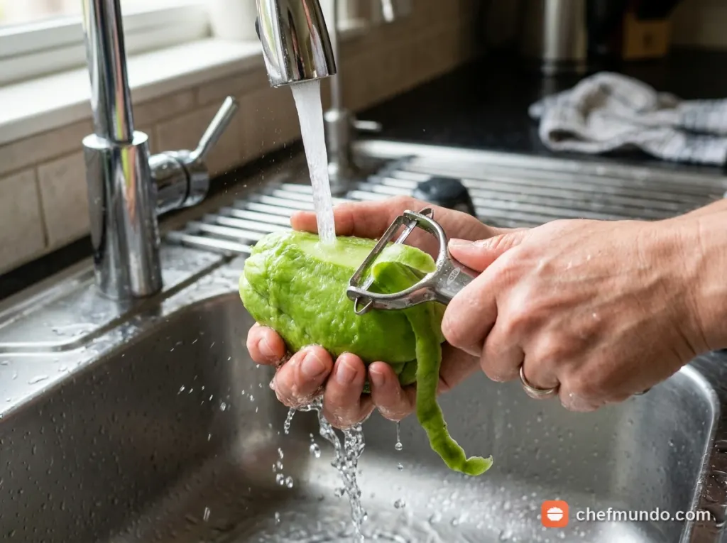 Đĩa su su luộc xanh mướt chấm muối vừng thơm ngon