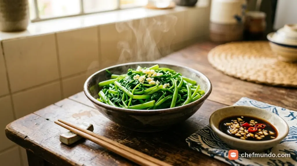 Luộc chín kỹ rau muống trong nồi nước sôi giúp giảm tác hại của oxalate và tiêu diệt ấu trùng sán