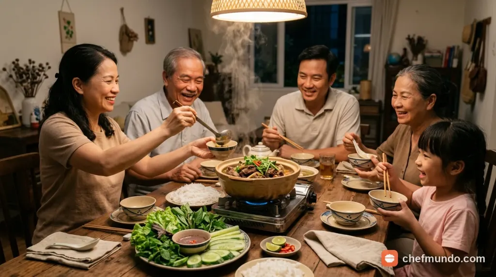Món thịt dê hầm thơm ngon cân bằng dinh dưỡng trên bàn ăn