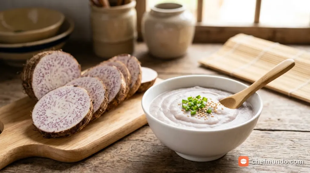Dinh dưỡng từ khoai môn nấu chín xay mịn cho bé ăn dặm
