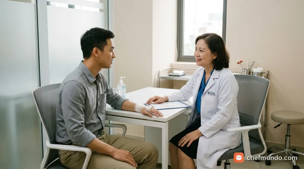 Bác sĩ tư vấn thời gian kiêng thịt ngan và chăm sóc vết thương hở cho bệnh nhân