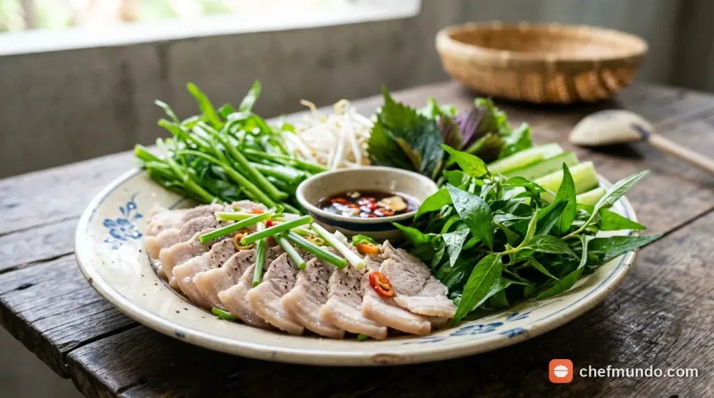 Đĩa thịt lợn nạc và rau xanh lành tính thay thế thịt ngan cho người có vết thương hở