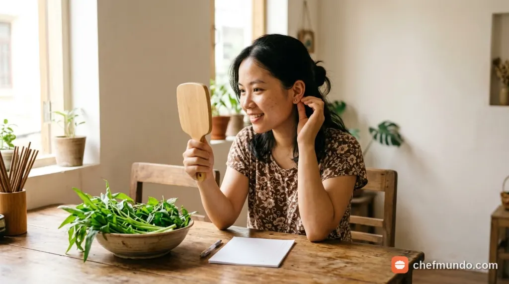 Môi phục hồi căng mịn và lên màu tự nhiên sau khi hoàn thành thời gian kiêng rau muống