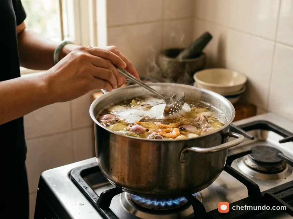 Ninh nước dùng thanh ngọt từ xương gà, tôm khô và mực khô
